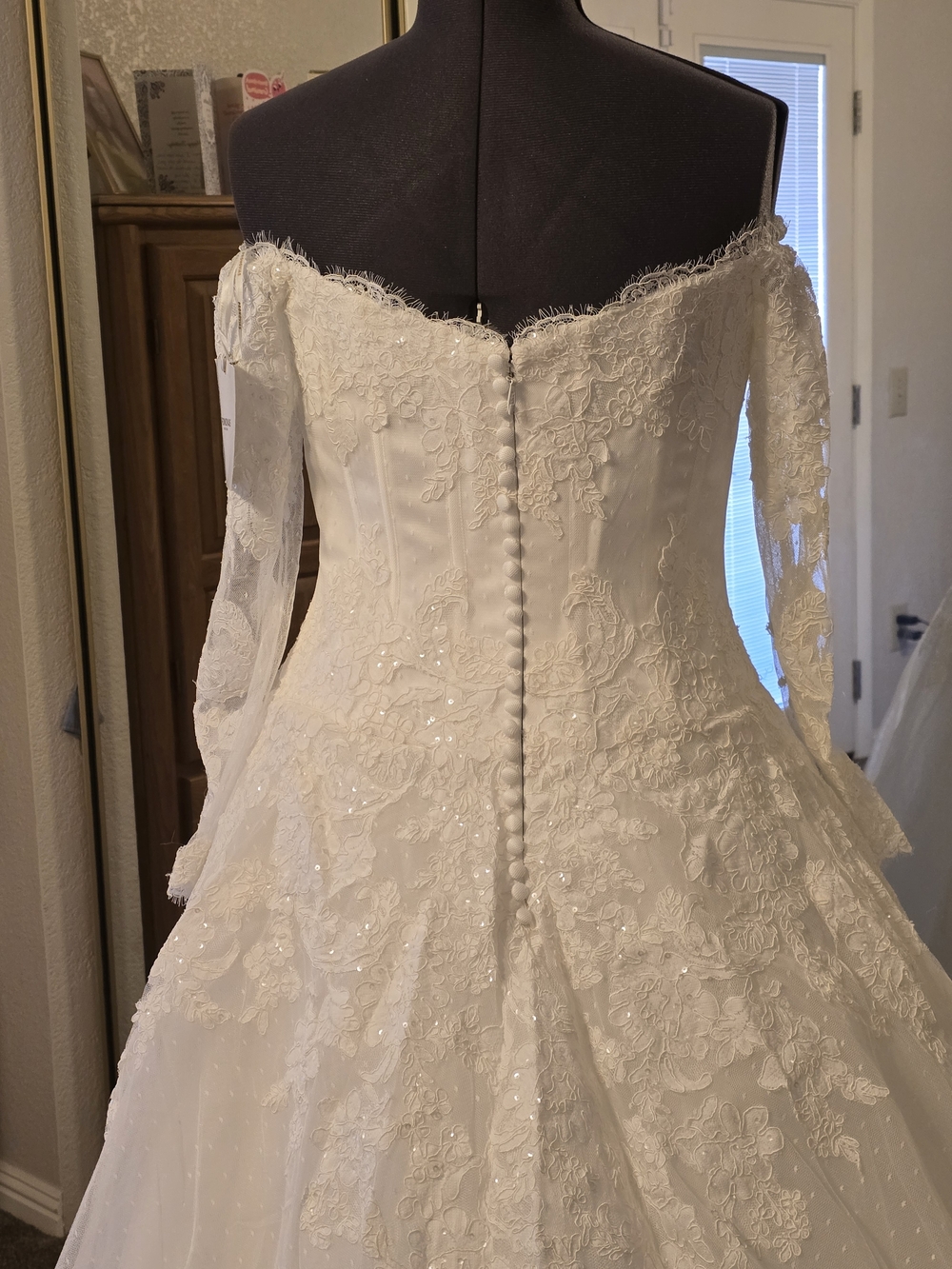 Off-Shoulder Long Sleeve White Lace Ball Gown Dress - Picture 16 of 16